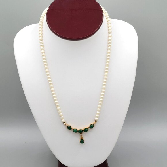 Womens Chalcedony Stone Necklace Imitation Pearls Crystal accent Hook Close - Picture 4 of 8